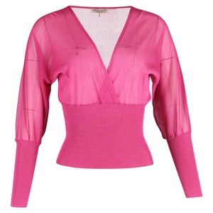 Emilio Pucci gebreide blouse met lange mouwen en V-hals in roze zijde
