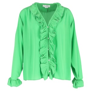 Victoria Beckham blouse met ruches en lange mouwen in groene zijde