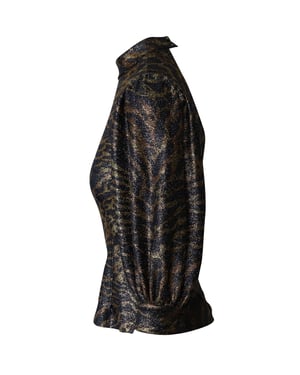 Ganni Tiger Print Puff Sleeve Lurex Stickad Topp i Flerfärgad Polyester