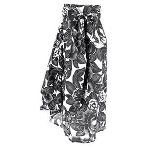 Lanvin midi-rok met bloemenprint en strikceintuur in zwart-wit katoen