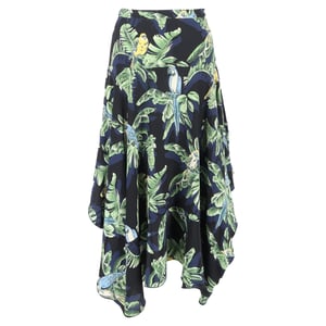 Stella McCartney midi-rok met asymmetrische zoom en paradijsvogelprint in veelkleurige zijde