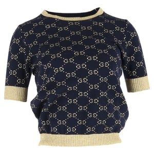 Gucci GG Lamé top in marineblauw katoen