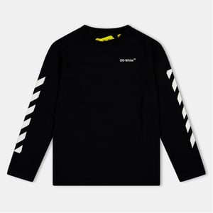 Boys Off White Regular Fit Long Sleeve Crew Neck T-Shirt in Black/White