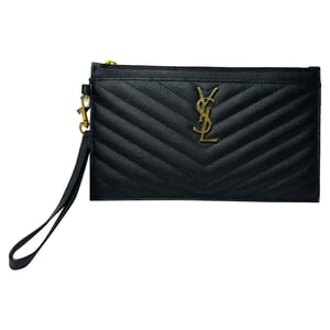 Saint Laurent Cassandre Matelassé Zipped Pouch in Black Calfskin Leather