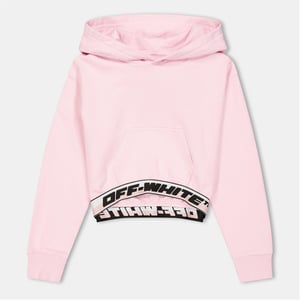 Girls Off White Cropped Hooded Neck Sweatshirt in Pink/Black