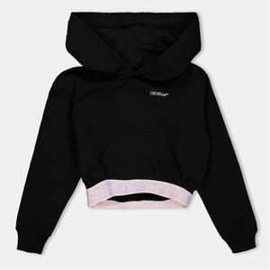 Girls Off White Cropped Relaxed Fit Hooded Sweatshirt in Black/Lilac