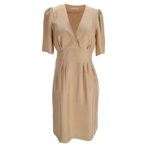 Chloé midi-jurk met V-hals en korte mouwen in beige zijde