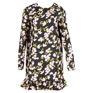 Marni knielange jurk met bloemenprint en ruches aan de zoom, gemaakt van veelkleurige zijde.