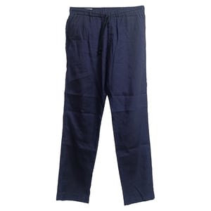 Dries Van Noten rechte broek met trekkoord in marineblauw linnen