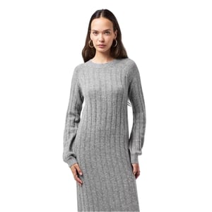 Pieces Gebreide midi-jurk met ronde hals en lange mouwen voor dames (Medium grijs gemêleerd)