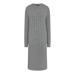 Pieces Gebreide midi-jurk met ronde hals en lange mouwen voor dames (Medium grijs gemêleerd)