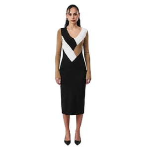 Boss Florency viscose slanke midijurk voor dames (Zwart/Bruin/Wit)