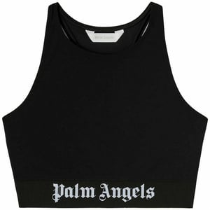 Women's Palm Angels Classic Logo Sport Strappy Crop Top in Black White