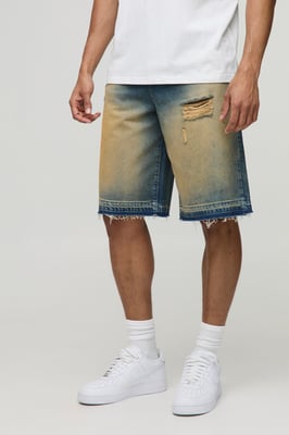 Ripped Denim Jorts In Washed Light Blue