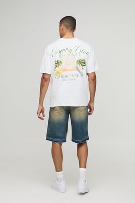 Ripped Denim Jorts In Washed Light Blue