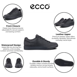 Ecco Men's Black Leather Waterproof Trainer Sneaker Shoes - Soft 10