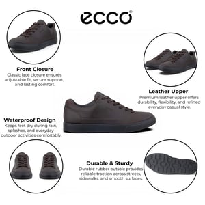 Ecco Men's Brown Leather Waterproof Trainer Sneaker Shoes - Soft 10