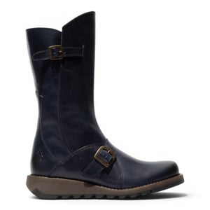 Fly London Womens Wine MES 2 Wighiel Gesp Leren Rits Platform Laarzen midden op de kuit