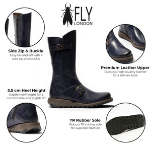 Fly London Womens Wine MES 2 Wighiel Gesp Leren Rits Platform Laarzen midden op de kuit