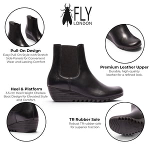 Fly London Damer svarta läderklackar med kilklackar Chelsea - ORFU496