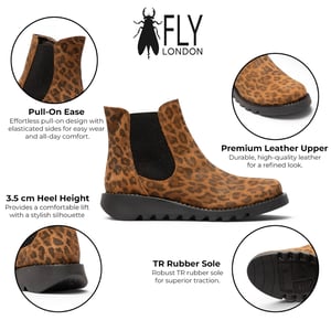 Fly London Dames Leopard Tan Chelsea Suède Leer Enkellaarzen - SALV195