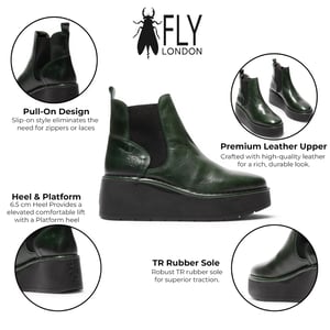 Fly London dames groene leren Chelsea enkelplatformlaarzen - HELY268