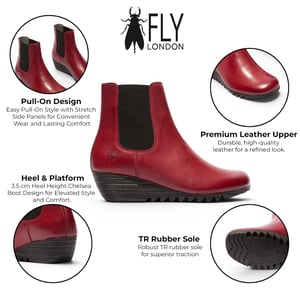Fly London Dames Bordeauxrode Leren Chelsea-laarzen met wighak - ORFU496