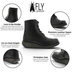 Fly London dames zwarte leren veterschoenen enkellaarzen - SARL069