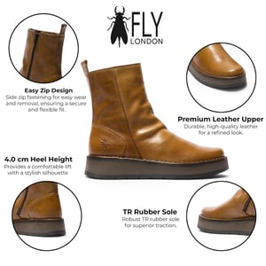 Fly London Dames Tan Lederen Rits Platform Enkellaarzen - RENO053FLY