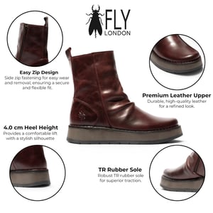 Fly London Dames Wijn Leren Rits Platform Enkellaarzen - RENO053FLY