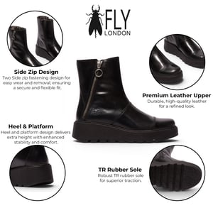 Fly London dames zwarte leren rits met rits en enkellaarsjes - TARP553FLY