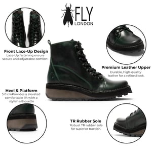 Fly London Womens Green Leather Lace-Up Ankelboots - HAZI147