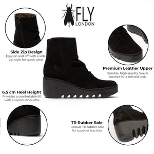 Fly London dames zwarte suède leren sleufhak platform enkellaarzen - BAAN538