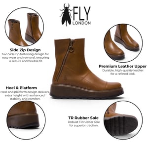 Fly London dames beige leren rits met rits op platform enkellaarzen - TARP553FLY
