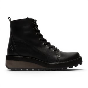Fly London dames zwarte leren veterschoenen enkellaarzen - HAZI147