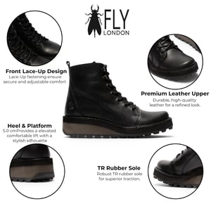 Fly London dames zwarte leren veterschoenen enkellaarzen - HAZI147