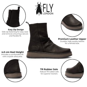 Fly London Dames Zwarte Suède Leren Rits Met Platform Enkellaarzen - RENO053FLY