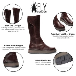 Fly London Damer Wine Leather High Pull On långa stövlar - RHEA042