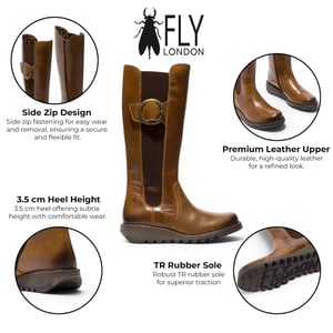 Fly London Womens Tan läderkängor med knähöga långa stövlar - SOIF361