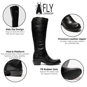 Fly London Dames Zwarte Leren Hoge Hakken Rijlaarzen - MISTRY
