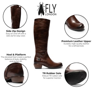 Fly London Dames bruine leren lange rijlaarzen met hoge hakken - MISTRY