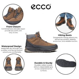 Ecco Men's Waterproof Black Tan Leather Outdoor Walking Boots - Byway 2.0