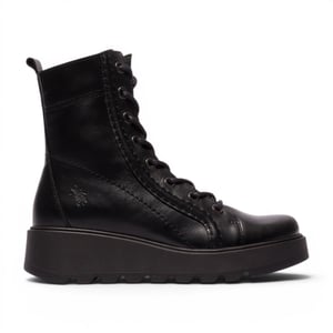 Fly London dames zwarte leren veterschoenen met wedge-hiel gevechtslaarzen - TERY554