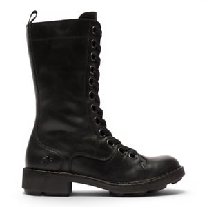 Fly London Women's Black Leather Strike-Up Combat Ankle Boots - NOLE176