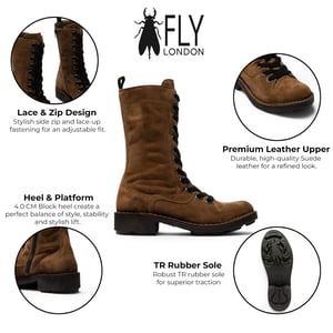 Fly London Women Brown Leather Strike-Up Gevechtslaarzen voor Vrouwen - NOLE176
