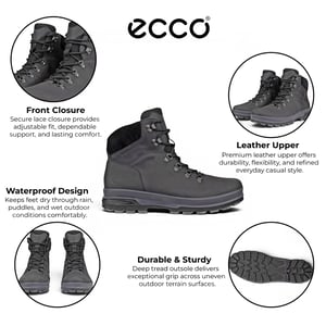 Ecco Men's Black Leather Waterproof Lace-up Hiking Boots - Rugged Track 25