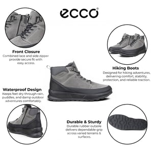 Ecco Men's Waterproof Black Grey Leather Outdoor Walking Boots - Byway 2.0