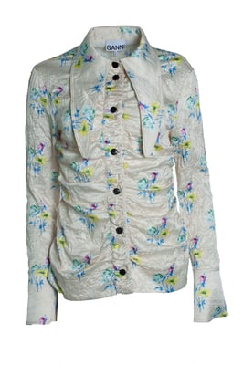 Ganni, blommig skrynklig blus