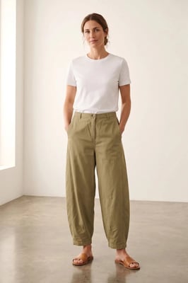 Linen Blend Barrel Leg Trousers