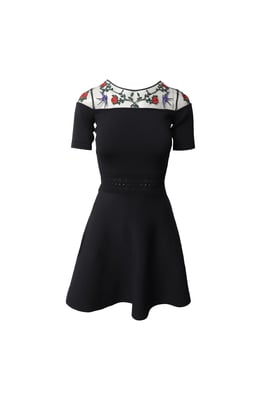 Sandro Paris Rozenapplicatie Mini Jurk in Zwarte Viscose